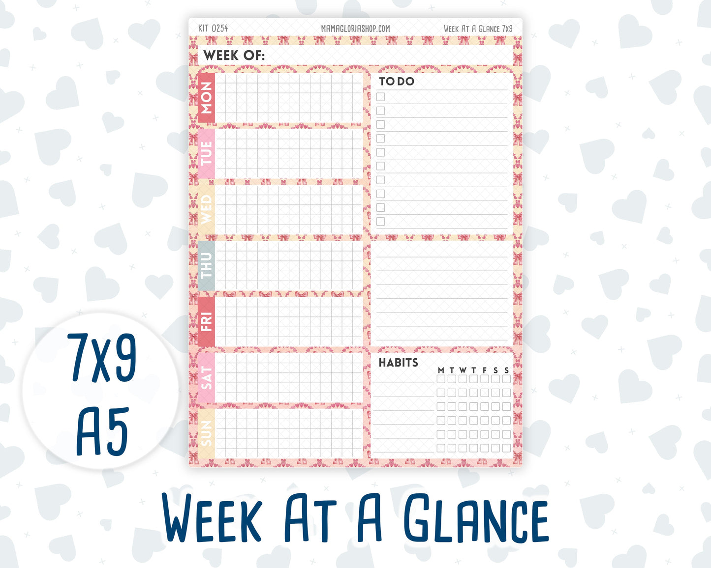 Kit 0254 - Week At A Glance - For 7x9 & A5 Planners | Notebooks - February - Valentine Village