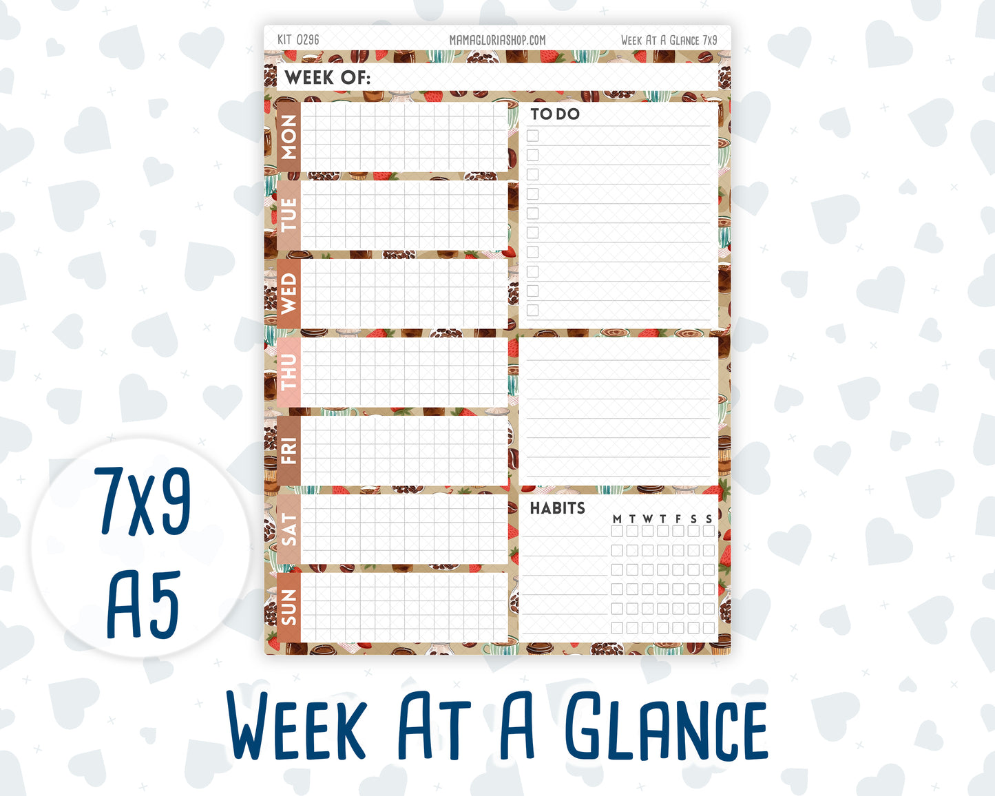 Kit 0296 - Week At A Glance - For 7x9 & A5 Planners | Notebooks - September - Coffee Break