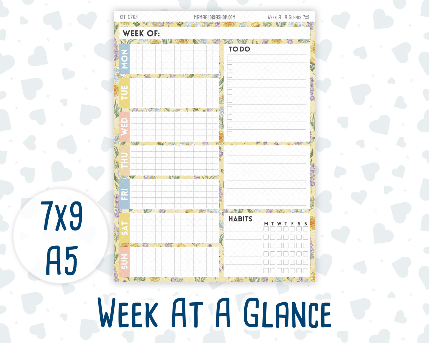 Kit 0265 - Week At A Glance - For 7x9 & A5 Planners | Notebooks - May - Honeybee Sky
