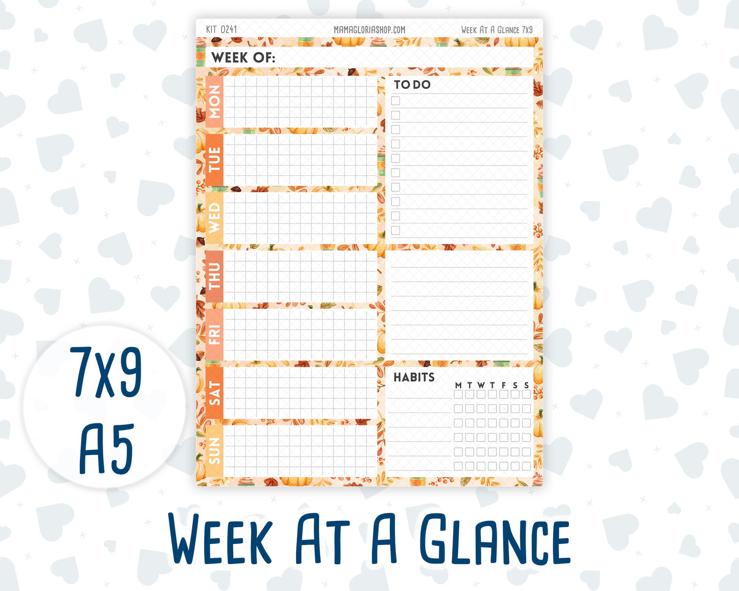 Kit 0241 - Week At A Glance - For 7x9 & A5 Planners | Notebooks - November - Pumpkin Latte