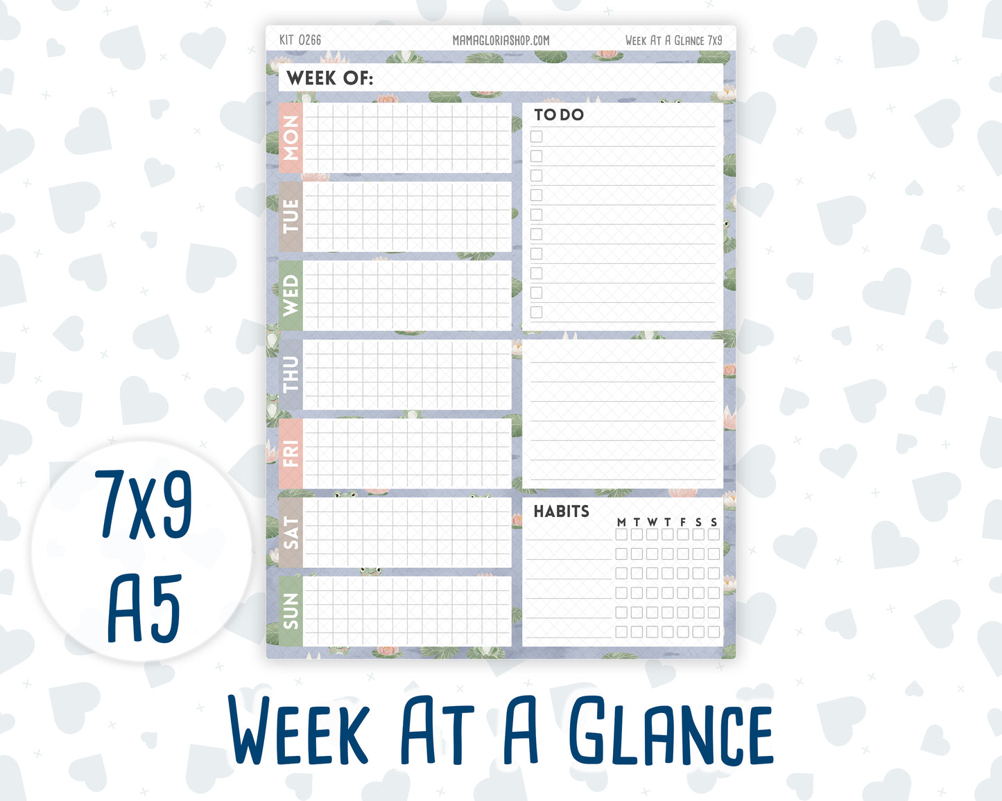 Kit 0266 - Week At A Glance - For 7x9 & A5 Planners | Notebooks - May - Froggy Lake Picnic