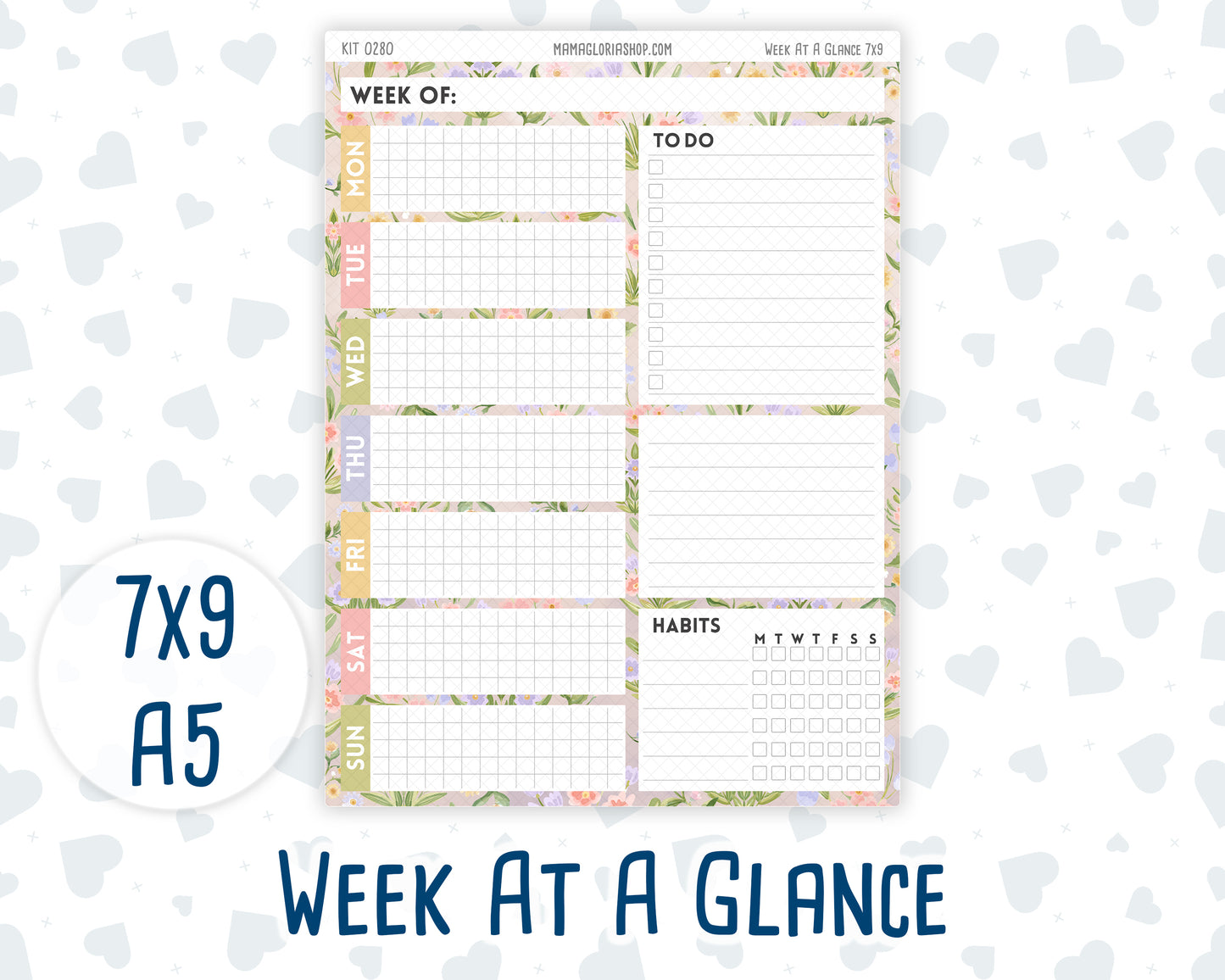 Kit 0280 - Week At A Glance - For 7x9 & A5 Planners | Notebooks - Half Past Six In August