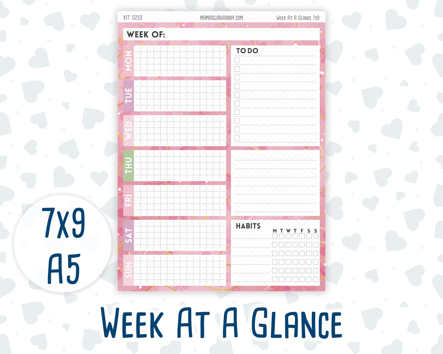 Kit 0253 - Week At A Glance - For 7x9 & A5 Planners | Notebooks - February - Rosy Daydreams