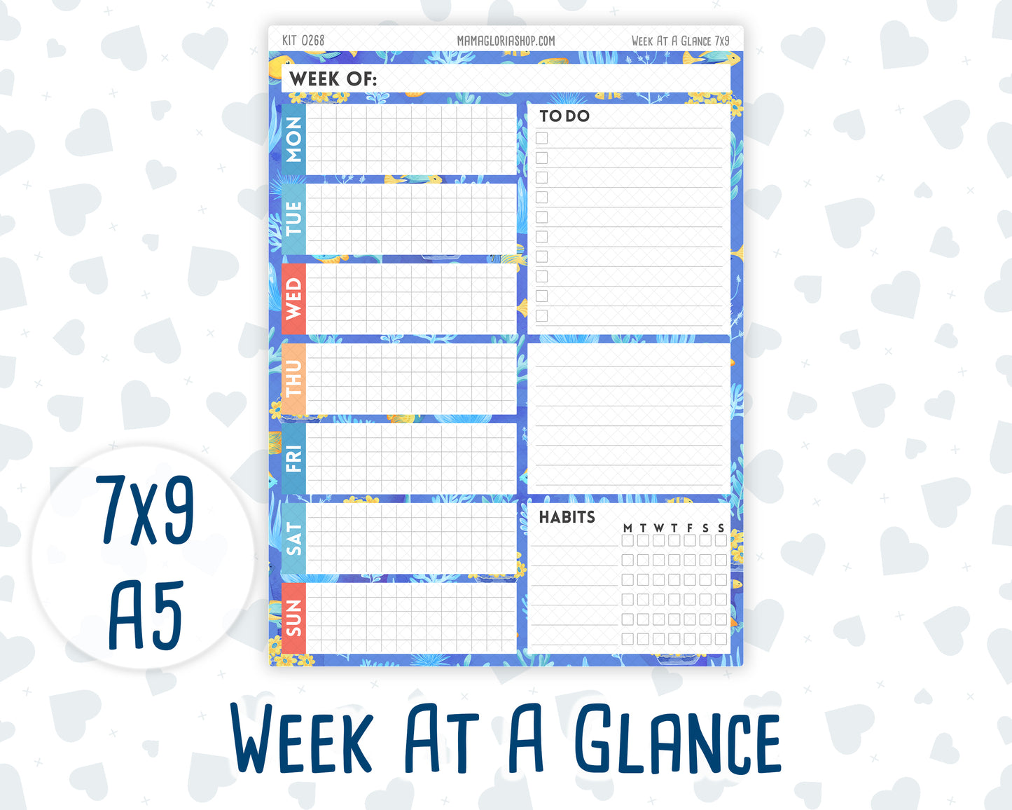 Kit 0268 - Week At A Glance - For 7x9 & A5 Planners | Notebooks - June - Sea Sweeties