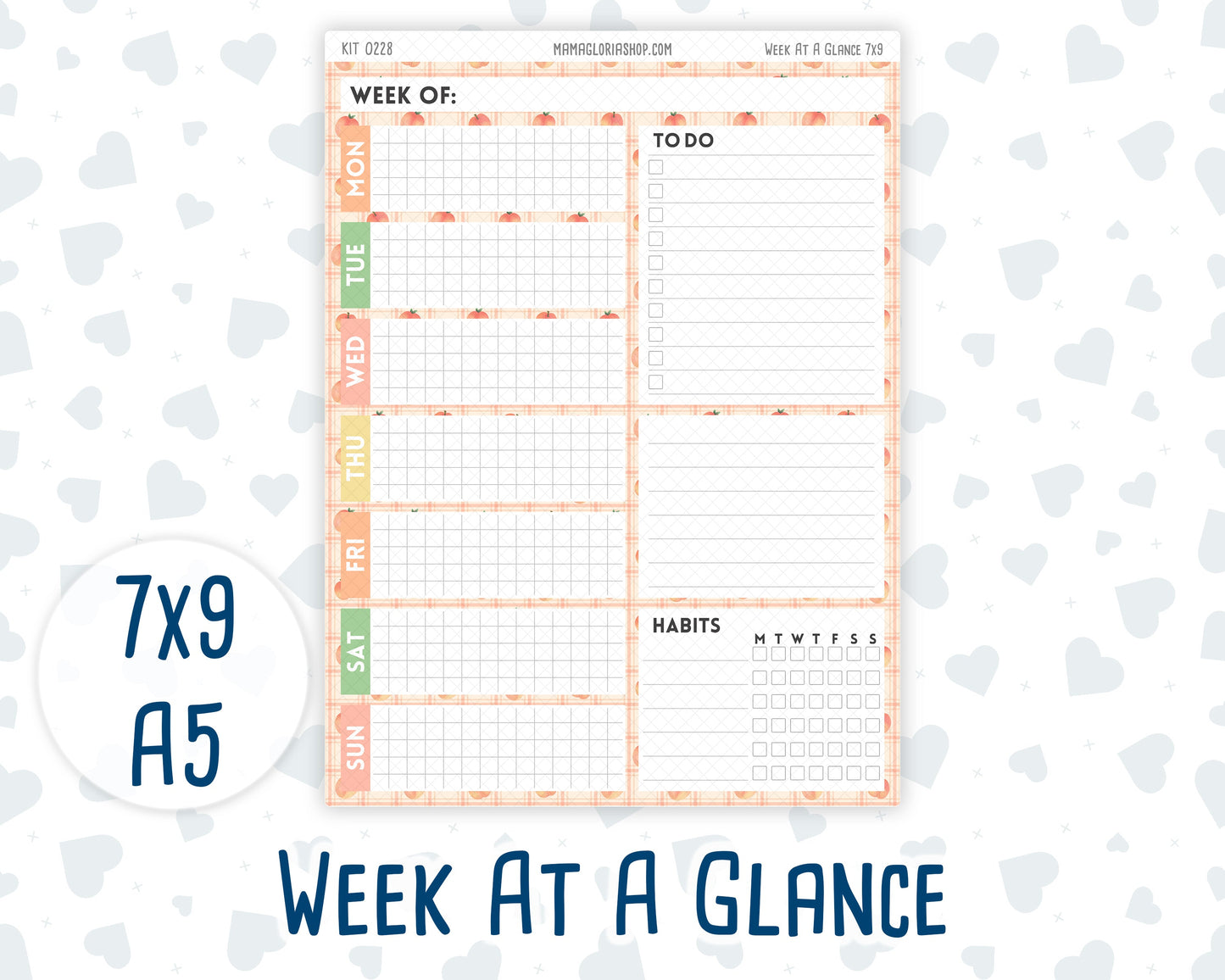 Kit 0228 - Week At A Glance - For 7x9 & A5 Planners | Notebooks - August - Just Peachy