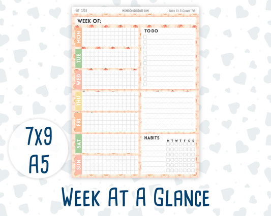 Kit 0228 - Week At A Glance - For 7x9 & A5 Planners | Notebooks - August - Just Peachy