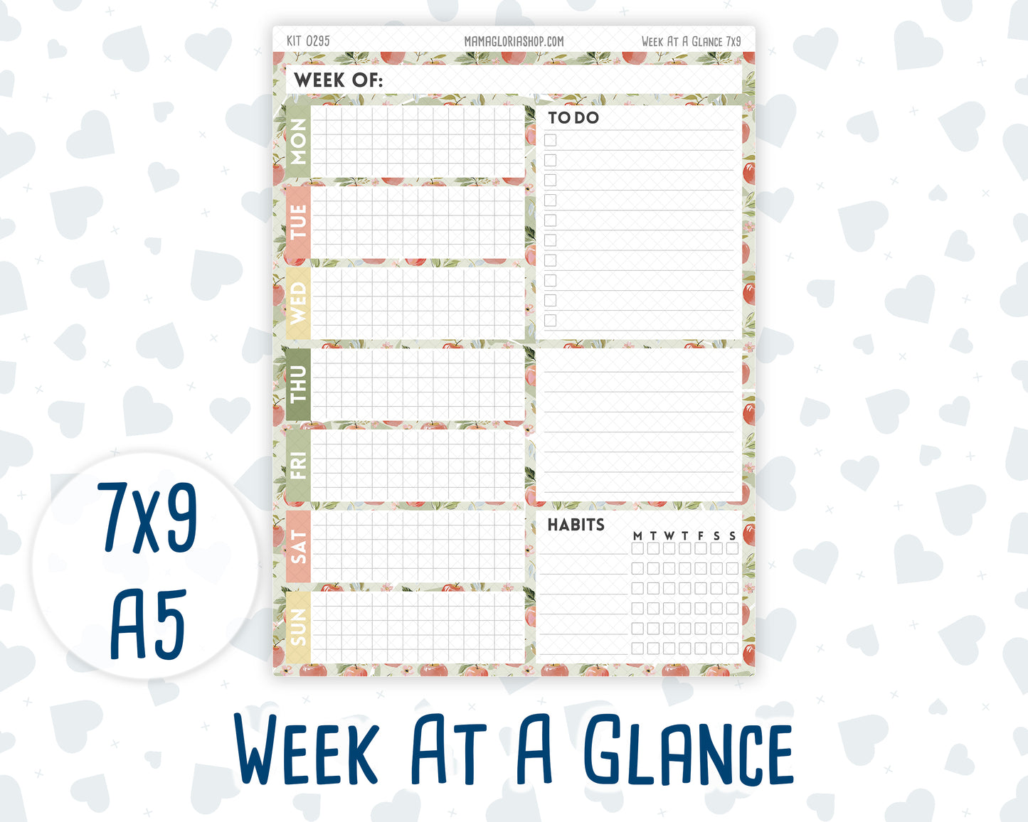Kit 0295 - Week At A Glance - For 7x9 & A5 Planners | Notebooks - September - Apple Harvest