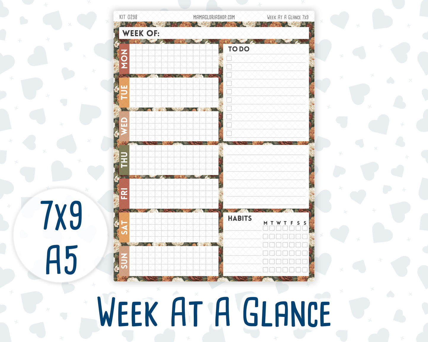 Kit 0298 - Week At A Glance - For 7x9 & A5 Planners | Notebooks - October - Velvet Bloom