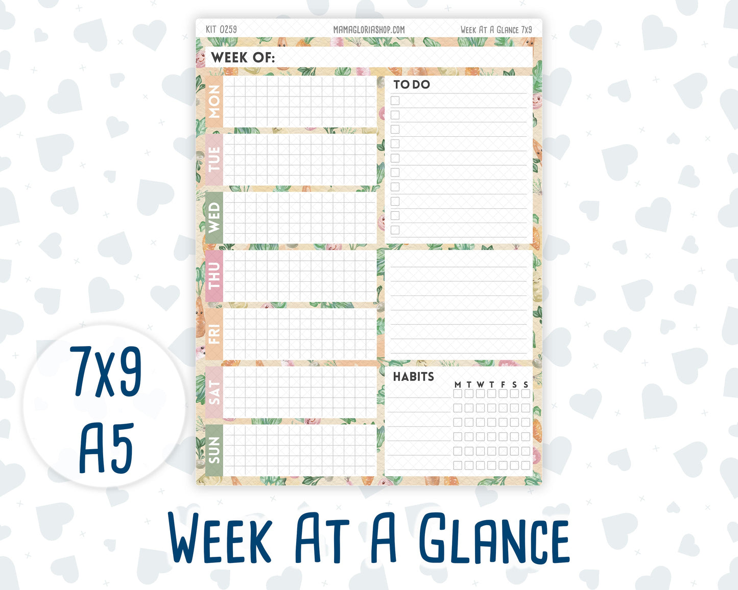 Kit 0259 - Week At A Glance - For 7x9 & A5 Planners | Notebooks - March - Spring Garden Chores