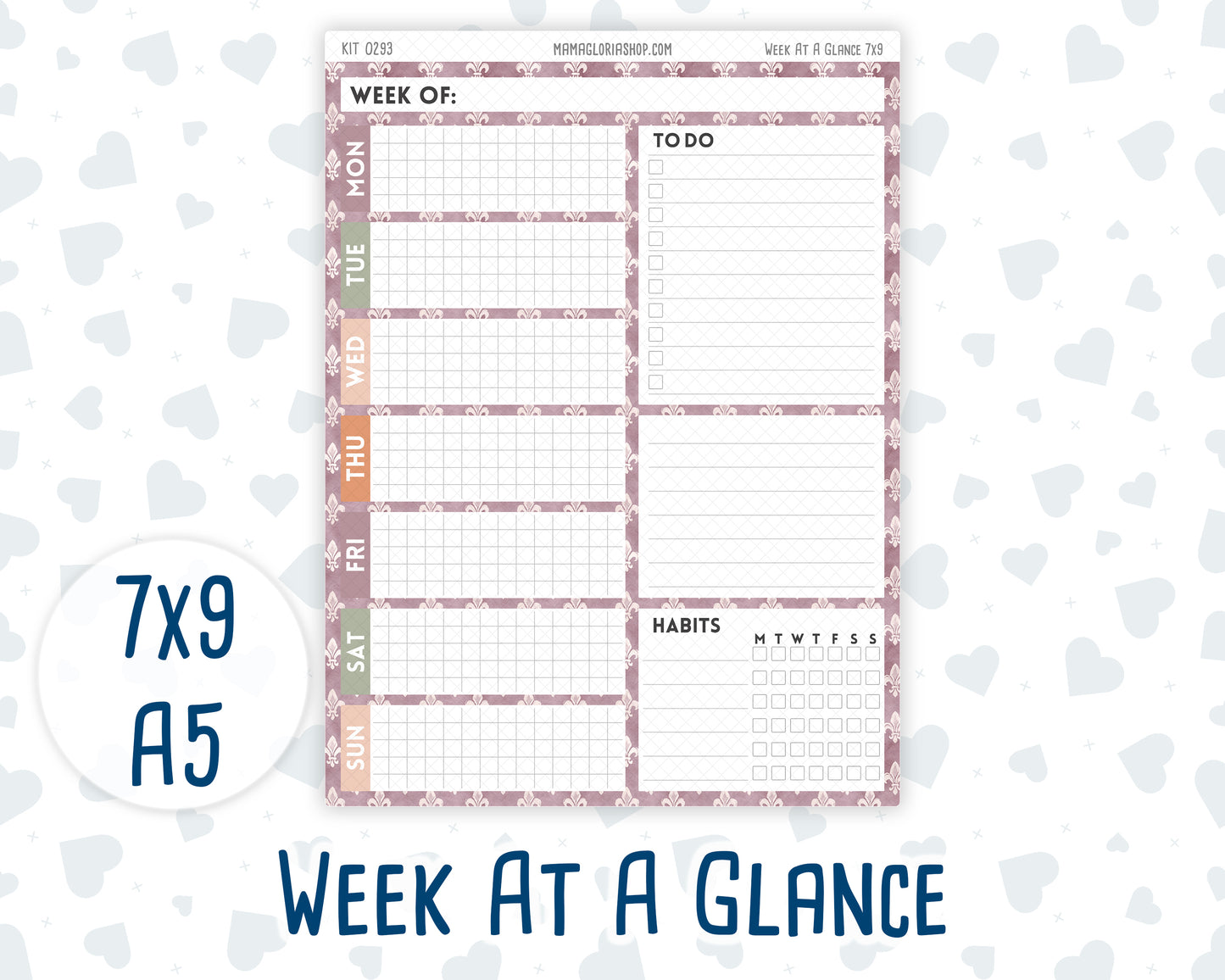 Kit 0293 - Week At A Glance - For 7x9 & A5 Planners | Notebooks - September - Fleur de Provence