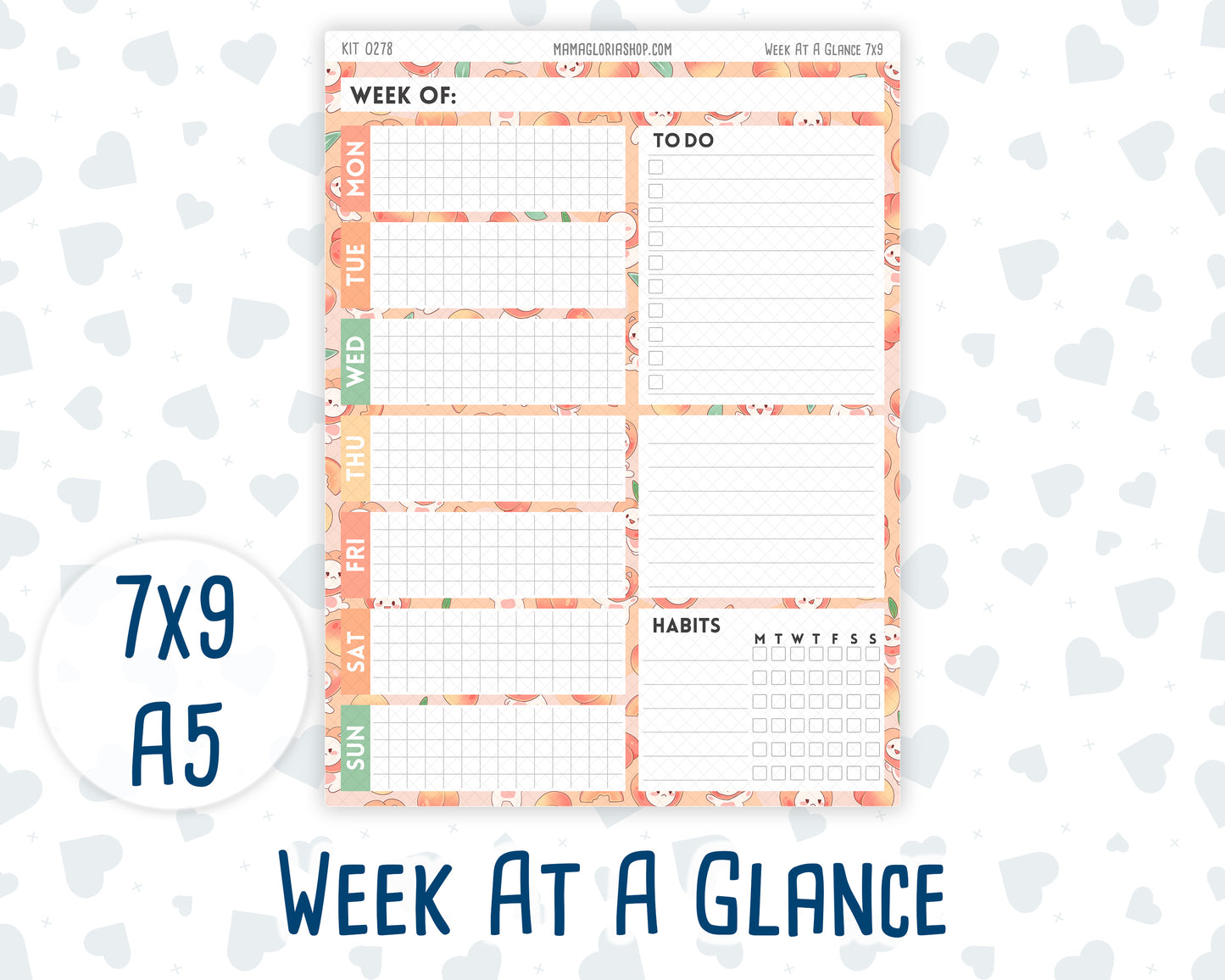 Kit 0278 - Week At A Glance - For 7x9 & A5 Planners | Notebooks - August - Oops, All Peaches