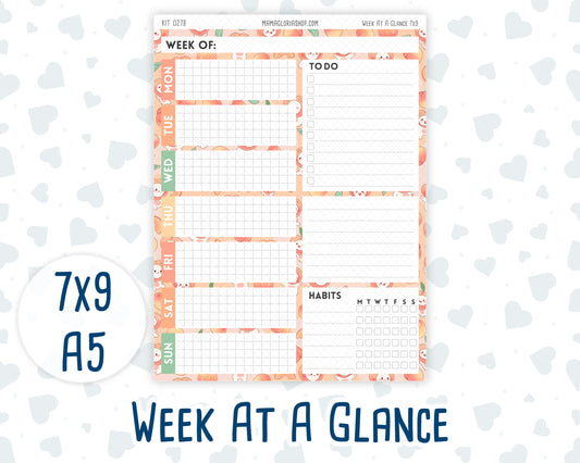 Kit 0278 - Week At A Glance - For 7x9 & A5 Planners | Notebooks - August - Oops, All Peaches