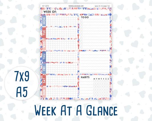 Kit 0273 - Week At A Glance - For 7x9 & A5 Planners | Notebooks - July - Americana In Bloom