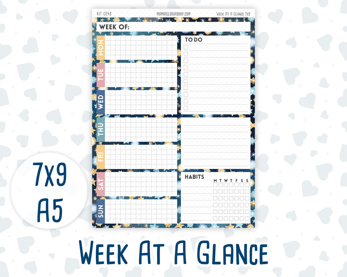 Kit 0248 - Week At A Glance - For 7x9 & A5 Planners | Notebooks - January - Midnight Countdown