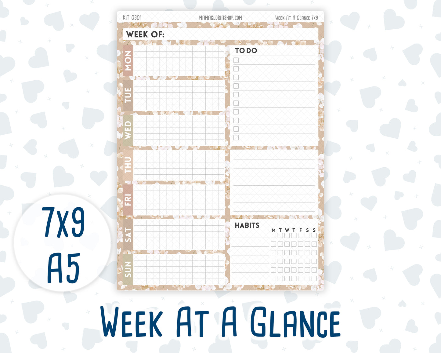 Kit 0301 - Week At A Glance - For 7x9 & A5 Planners | Notebooks - November - Sunday Comfort