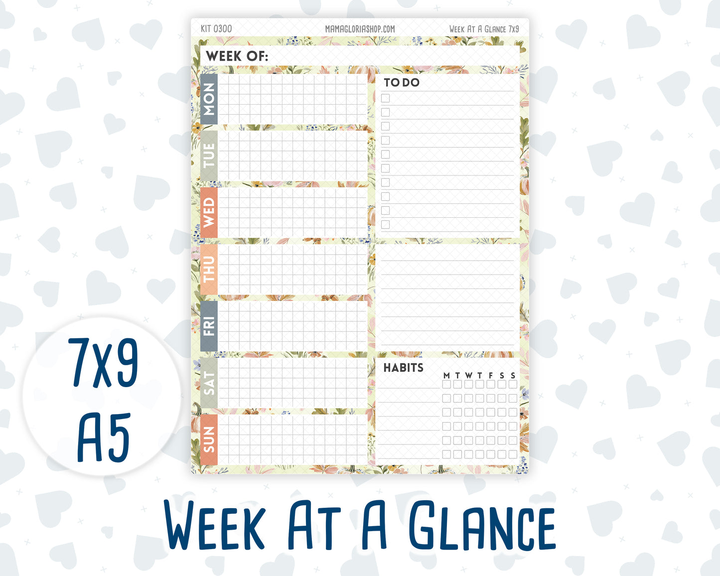 Kit 0300 - Week At A Glance - For 7x9 & A5 Planners | Notebooks - October - Autumn Stroll