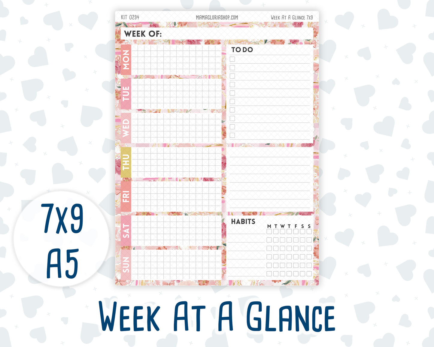 Kit 0294 - Week At A Glance - For 7x9 & A5 Planners | Notebooks - September - Rosy Reveria