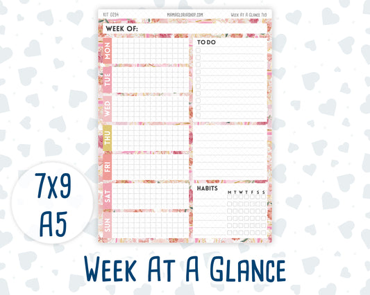 Kit 0294 - Week At A Glance - For 7x9 & A5 Planners | Notebooks - September - Rosy Reveria