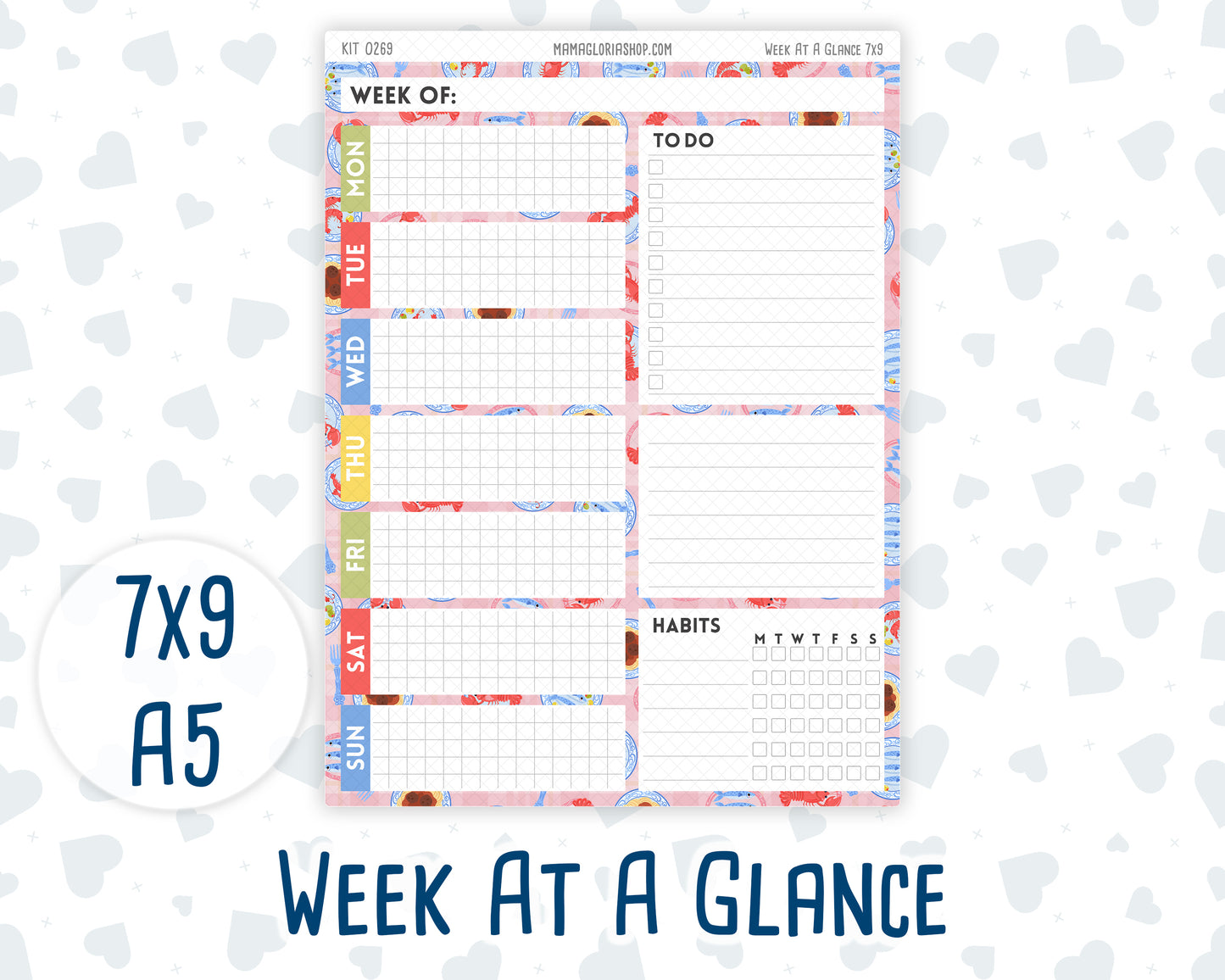 Kit 0269 - Week At A Glance - For 7x9 & A5 Planners | Notebooks - June - Dolce Mare