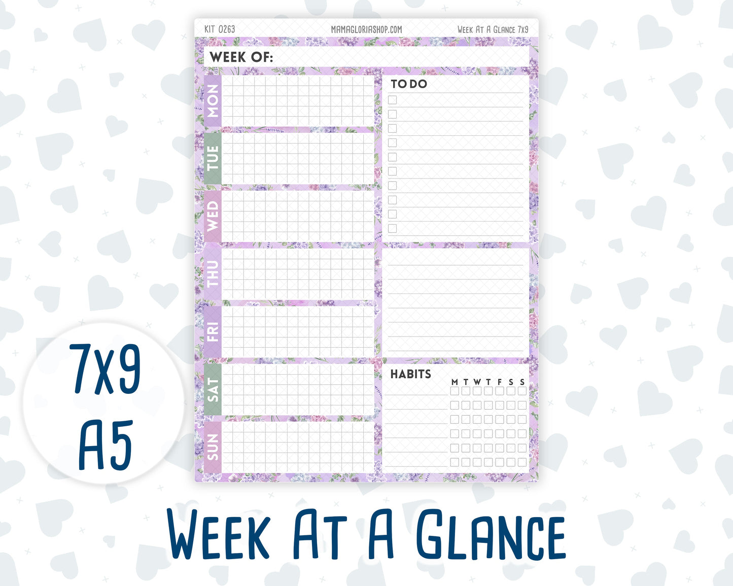 Kit 0263 - Week At A Glance - For 7x9 & A5 Planners | Notebooks - April - Lavender Drift