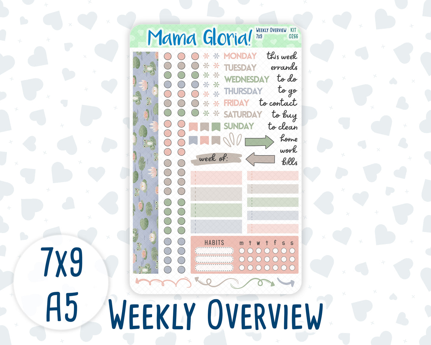 Kit 0266 - Weekly Overview - For 7x9 & A5 Planners | Notebooks - May - Froggy Lake Picnic