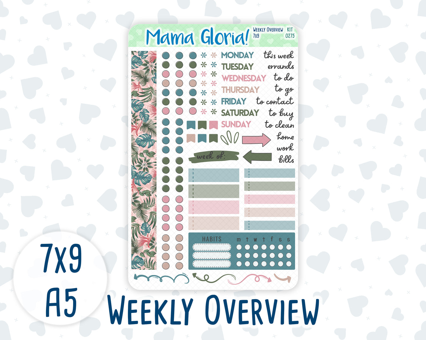 Kit 0275 - Weekly Overview - For 7x9 & A5 Planners | Notebooks - July - Tropical Safari Blush
