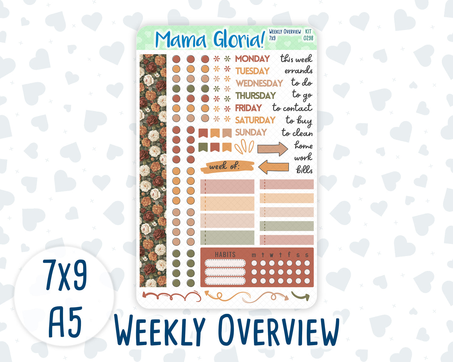 Kit 0298 - Weekly Overview - For 7x9 & A5 Planners | Notebooks - October - Velvet Bloom