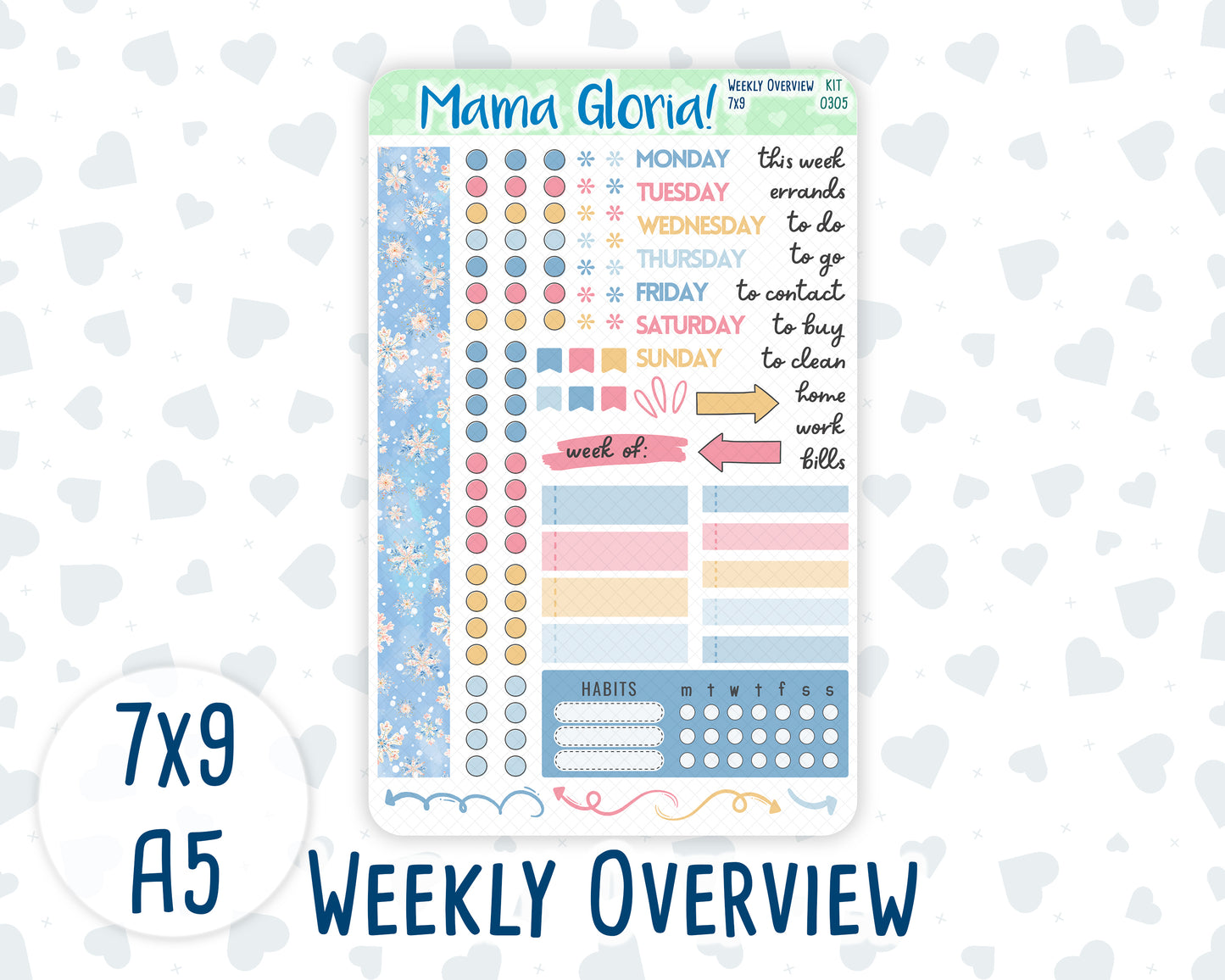 Kit 0305 - Weekly Overview - For 7x9 & A5 Planners | Notebooks - December - Sugarplum Parade