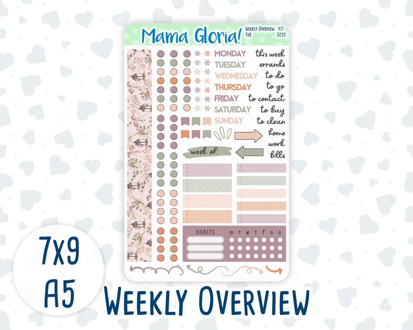 Kit 0293 - Weekly Overview - For 7x9 & A5 Planners | Notebooks - September - Fleur de Provence