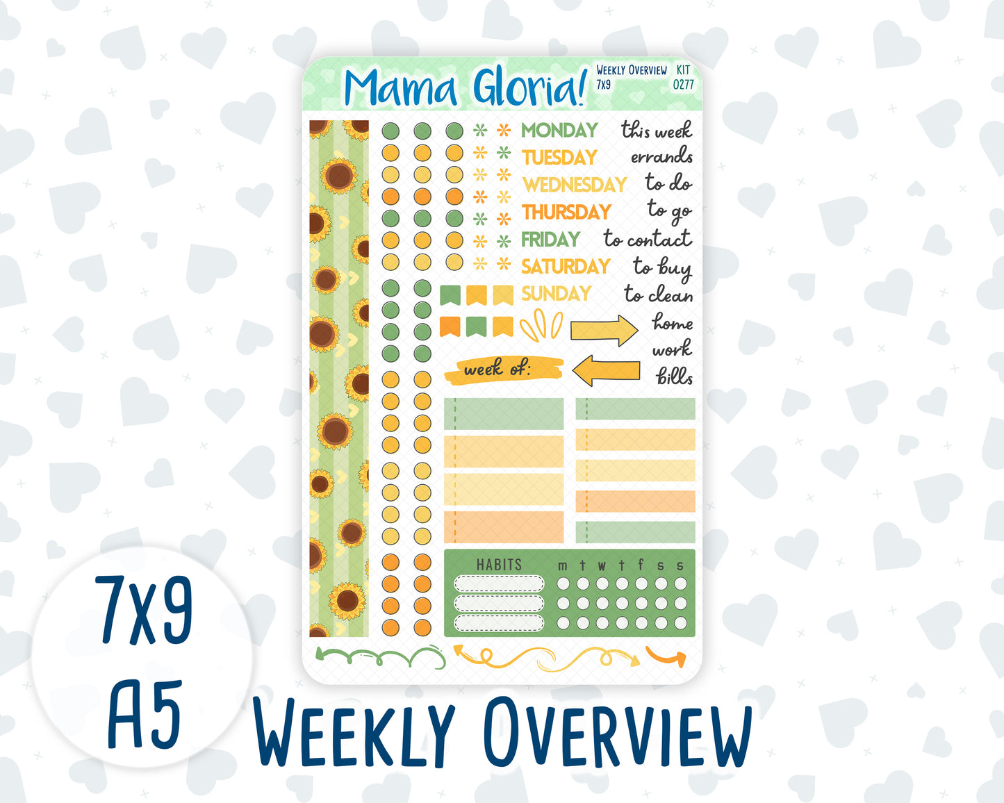 Kit 0277 - Weekly Overview - For 7x9 & A5 Planners | Notebooks - August - Sunflower Drama Club