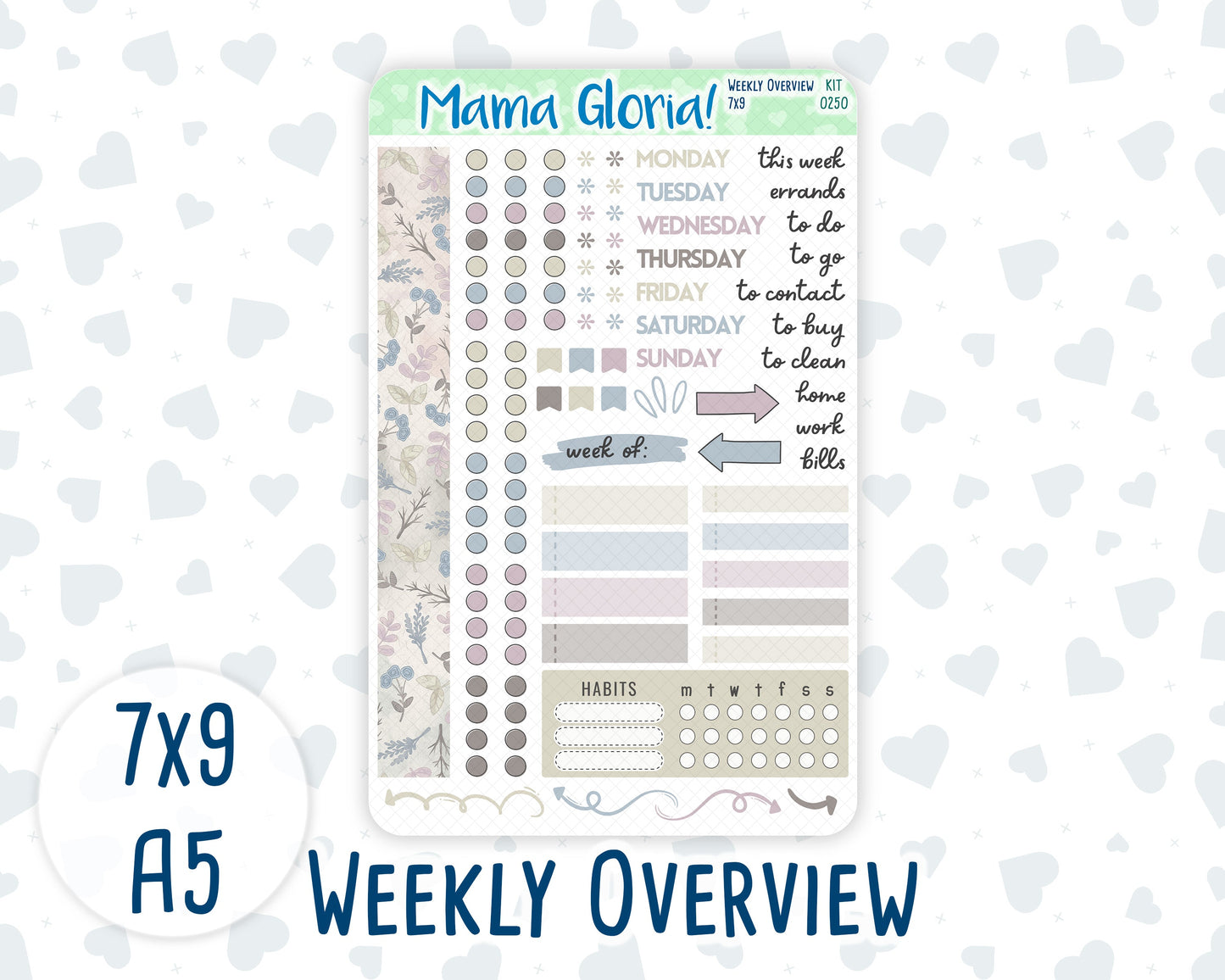 Kit 0250 - Weekly Overview - For 7x9 & A5 Planners | Notebooks - Quiet January