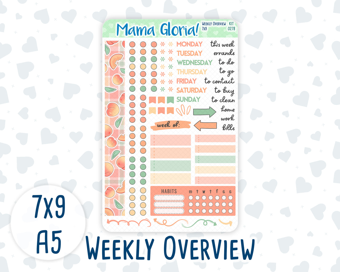 Kit 0278 - Weekly Overview - For 7x9 & A5 Planners | Notebooks - August - Oops, All Peaches