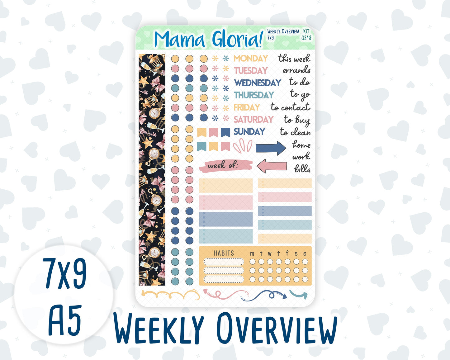 Kit 0248 - Weekly Overview - For 7x9 & A5 Planners | Notebooks - January - Midnight Countdown