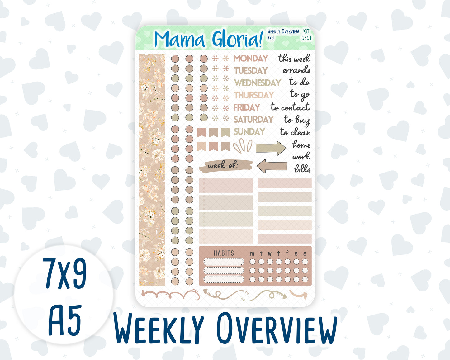 Kit 0301 - Weekly Overview - For 7x9 & A5 Planners | Notebooks - November - Sunday Comfort