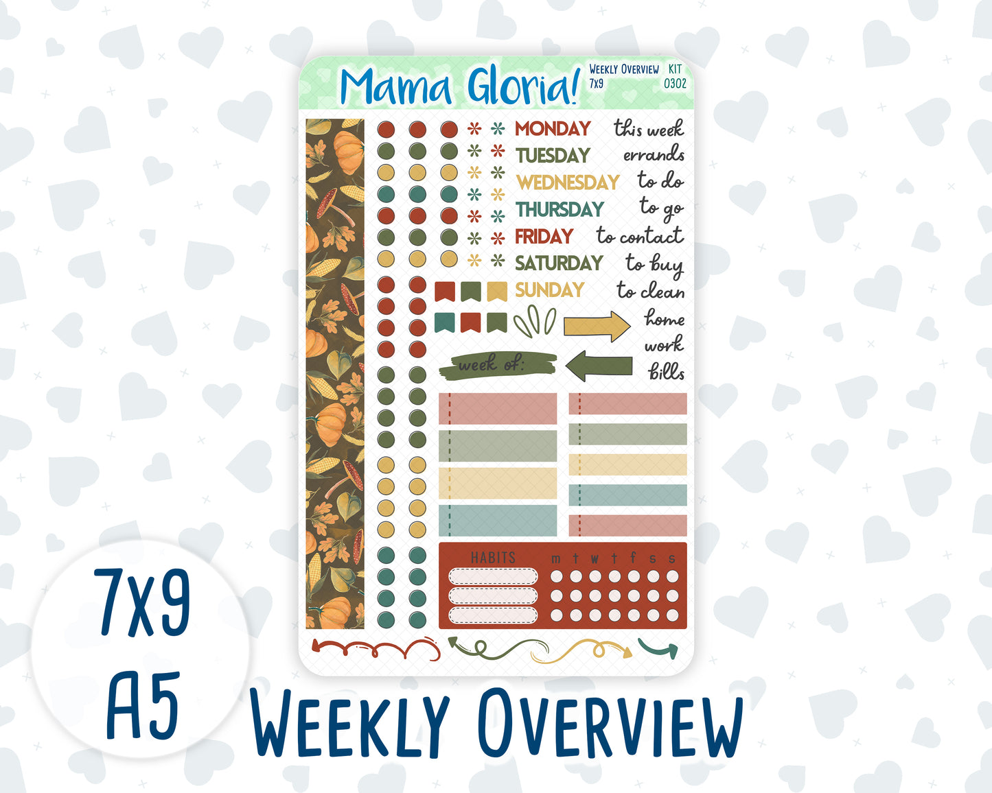 Kit 0302 - Weekly Overview - For 7x9 & A5 Planners | Notebooks - November - Thankful Season