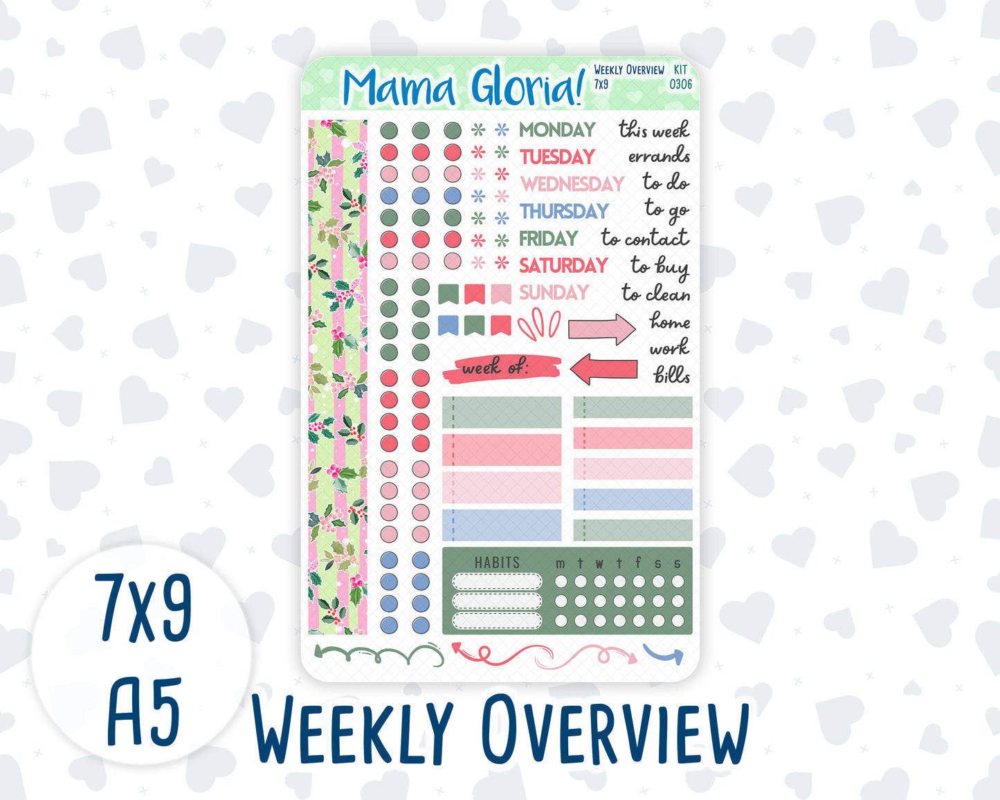 Kit 0306 - Weekly Overview - For 7x9 & A5 Planners | Notebooks - December - Jolly Mischief