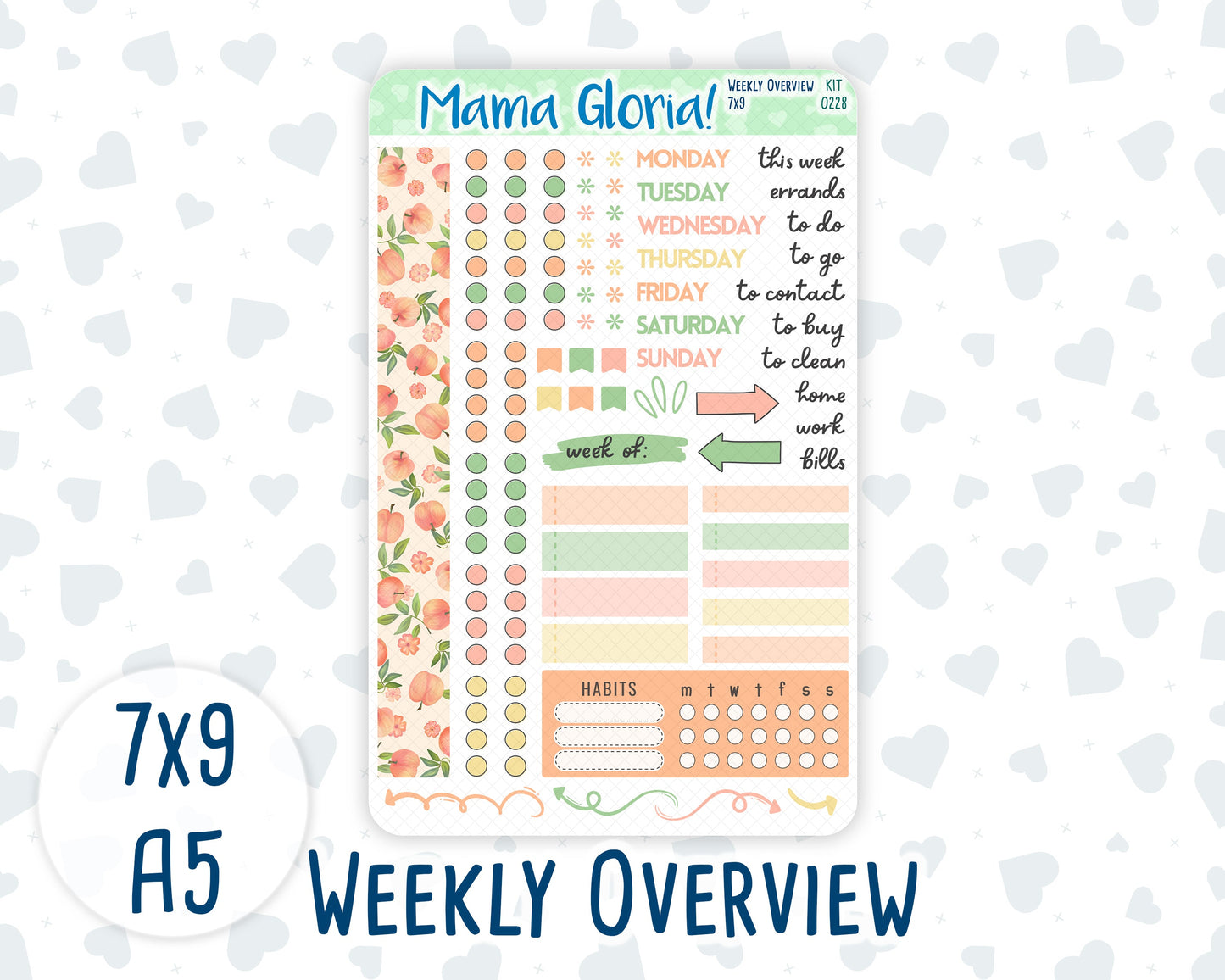 Kit 0228 - Weekly Overview - For 7x9 & A5 Planners | Notebooks - August - Just Peachy