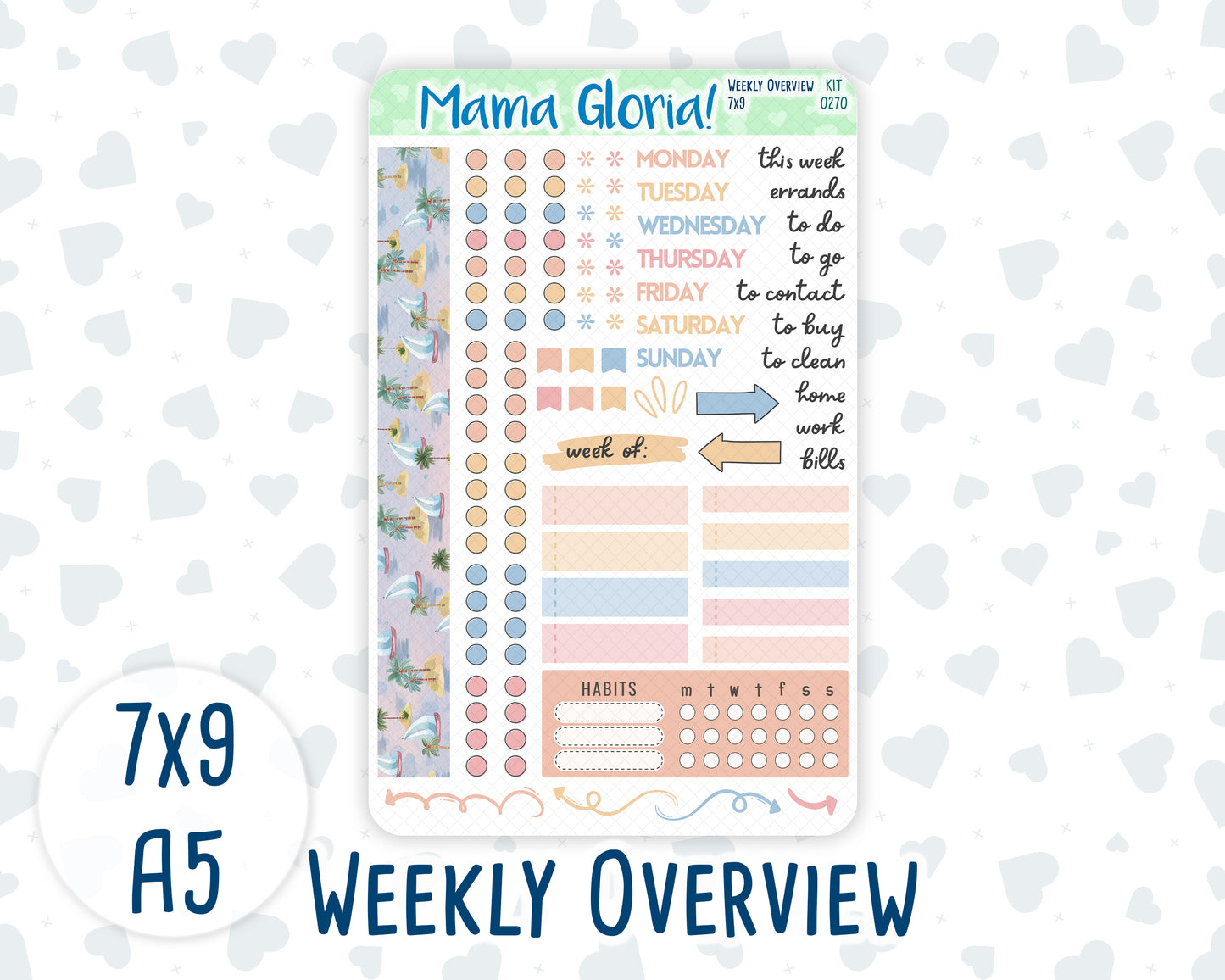 Kit 0270 - Weekly Overview - For 7x9 & A5 Planners | Notebooks - June - Beachside Bliss