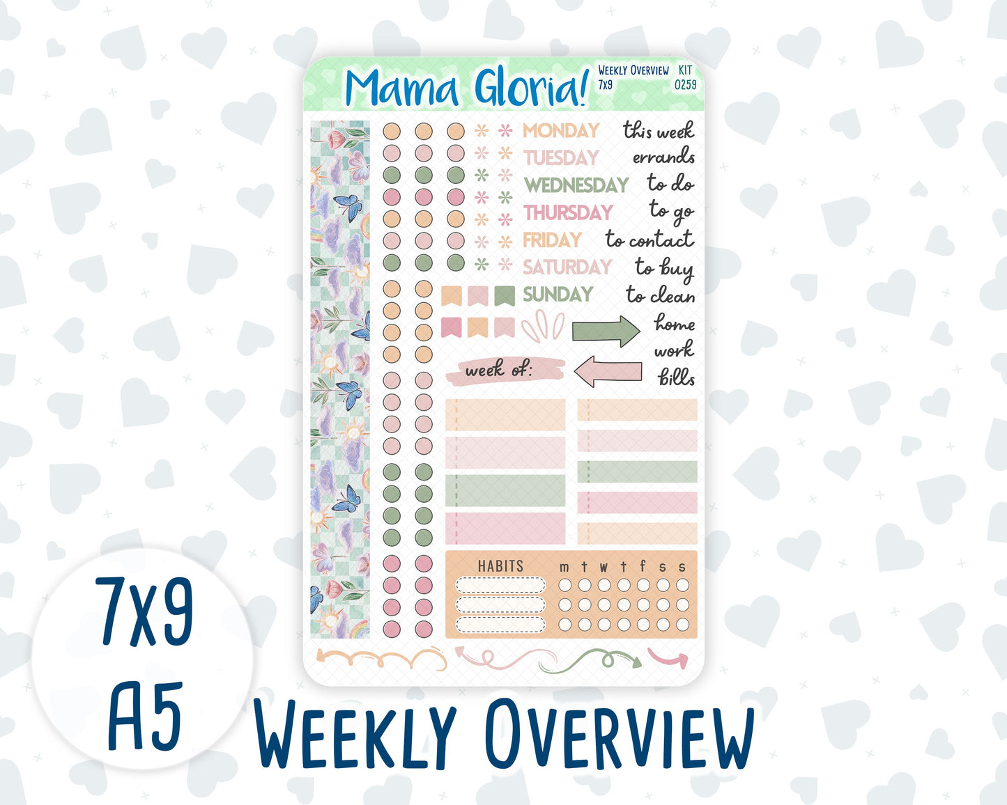 Kit 0259 - Weekly Overview - For 7x9 & A5 Planners | Notebooks - March - Spring Garden Chores