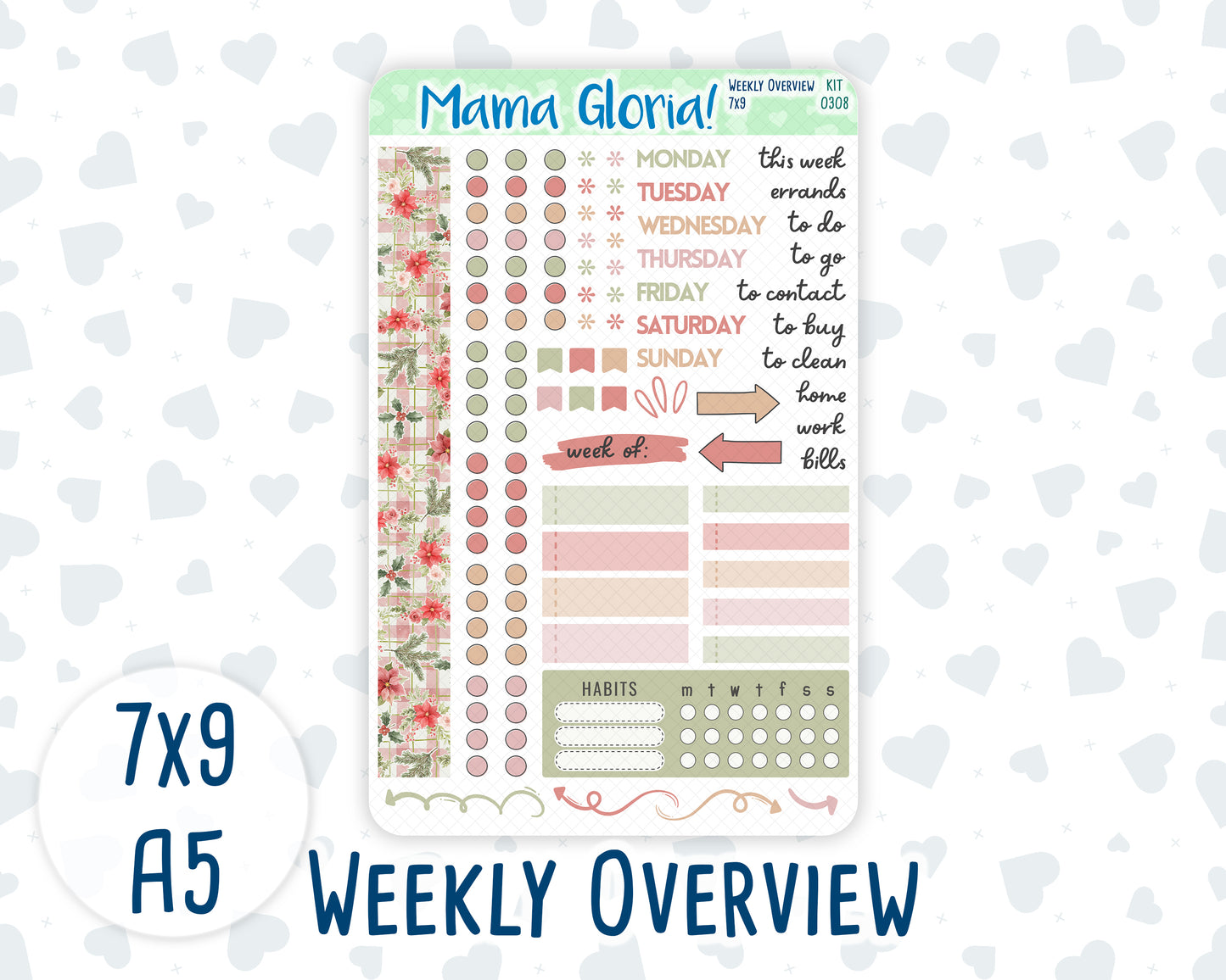 Kit 0308 - Weekly Overview - For 7x9 & A5 Planners | Notebooks - December - Knit & Holly