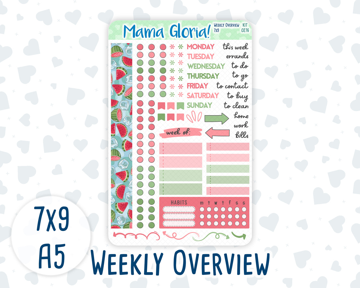 Kit 0276 - Weekly Overview - For 7x9 & A5 Planners | Notebooks - July - Melon Crush