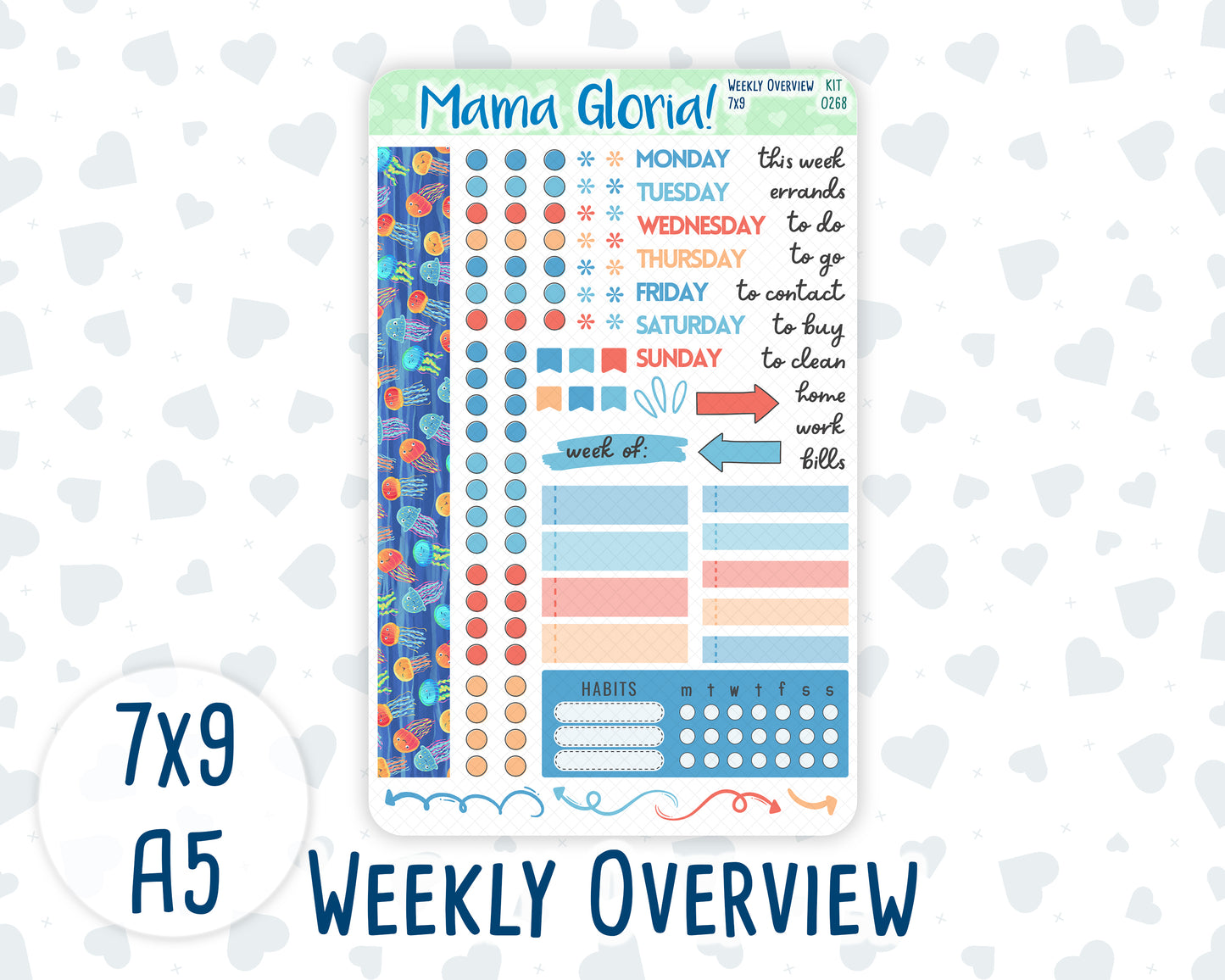 Kit 0268 - Weekly Overview - For 7x9 & A5 Planners | Notebooks - June - Sea Sweeties