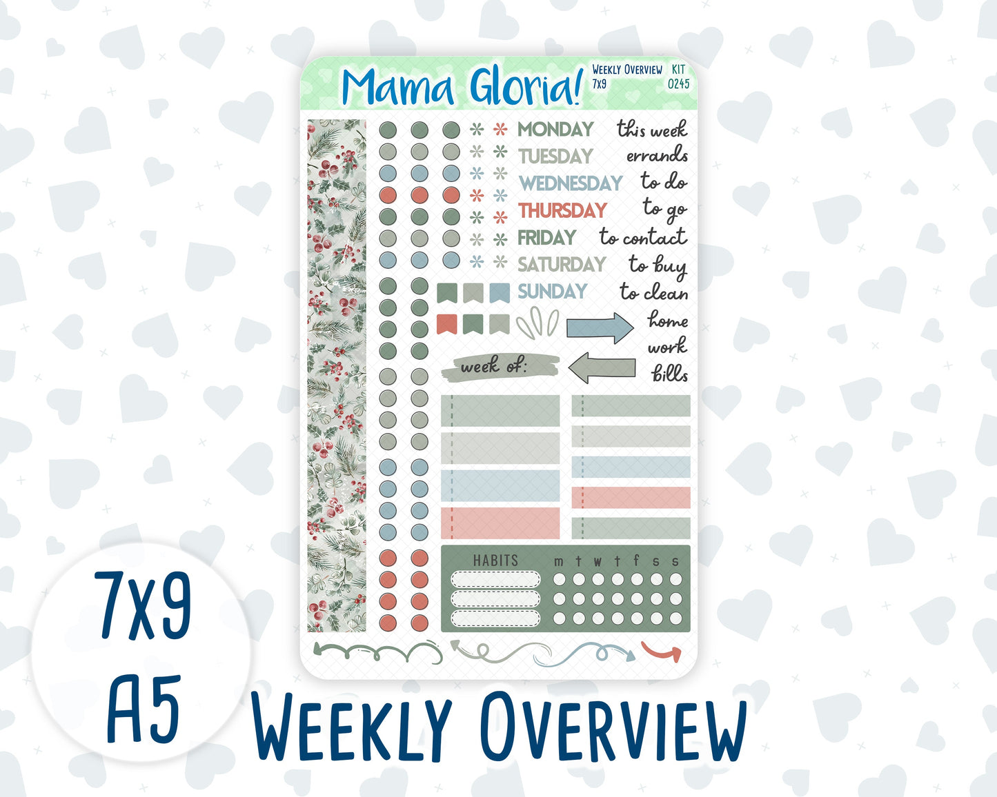 Kit 0245 - Weekly Overview - For 7x9 & A5 Planners | Notebooks - December - Vintage Christmas
