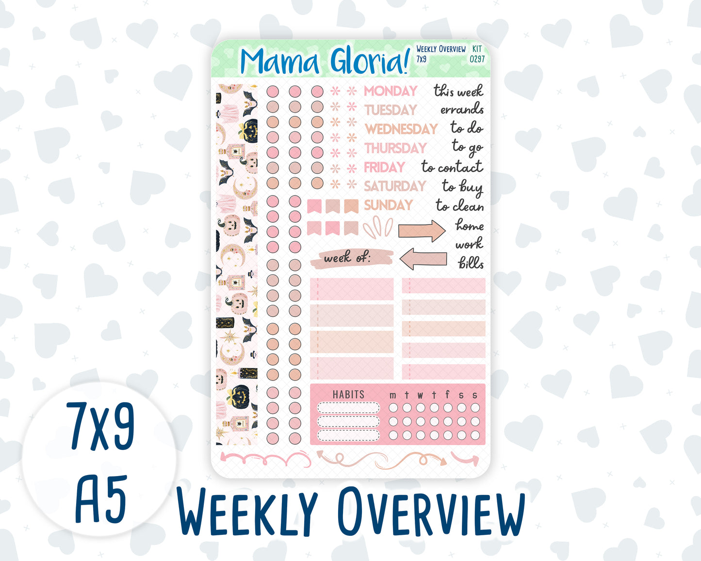Kit 0297 - Weekly Overview - For 7x9 & A5 Planners | Notebooks - October - Pink Spell