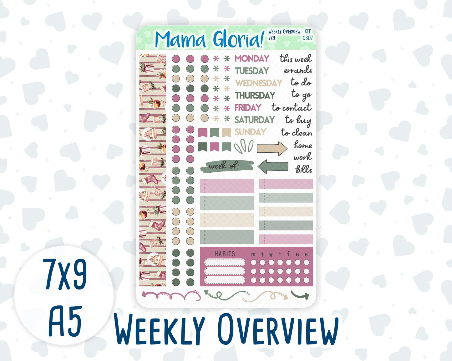 Kit 0307 - Weekly Overview - For 7x9 & A5 Planners | Notebooks - December - Velvet Hearth