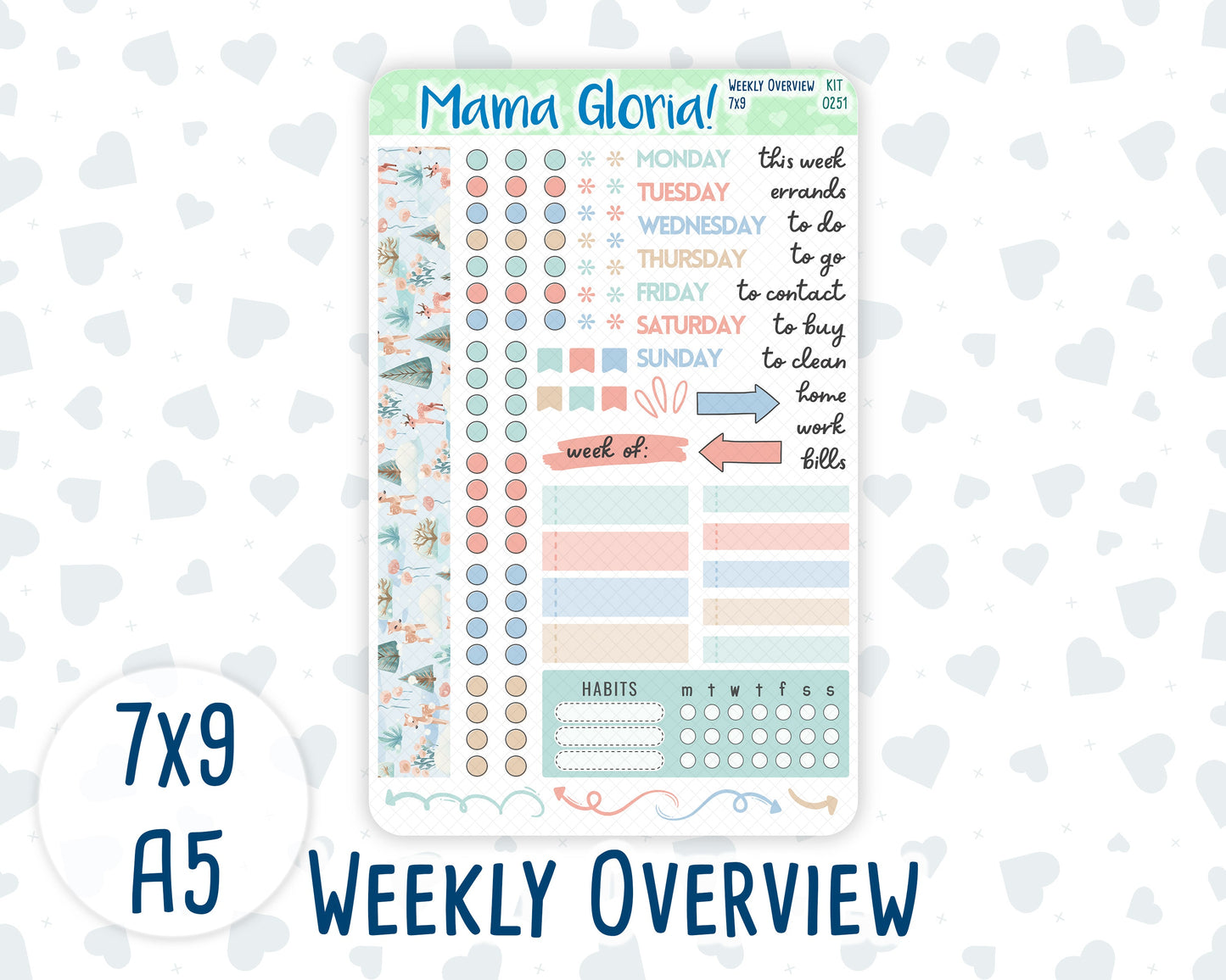 Kit 0251 - Weekly Overview - For 7x9 & A5 Planners | Notebooks - January - Pine & Paws