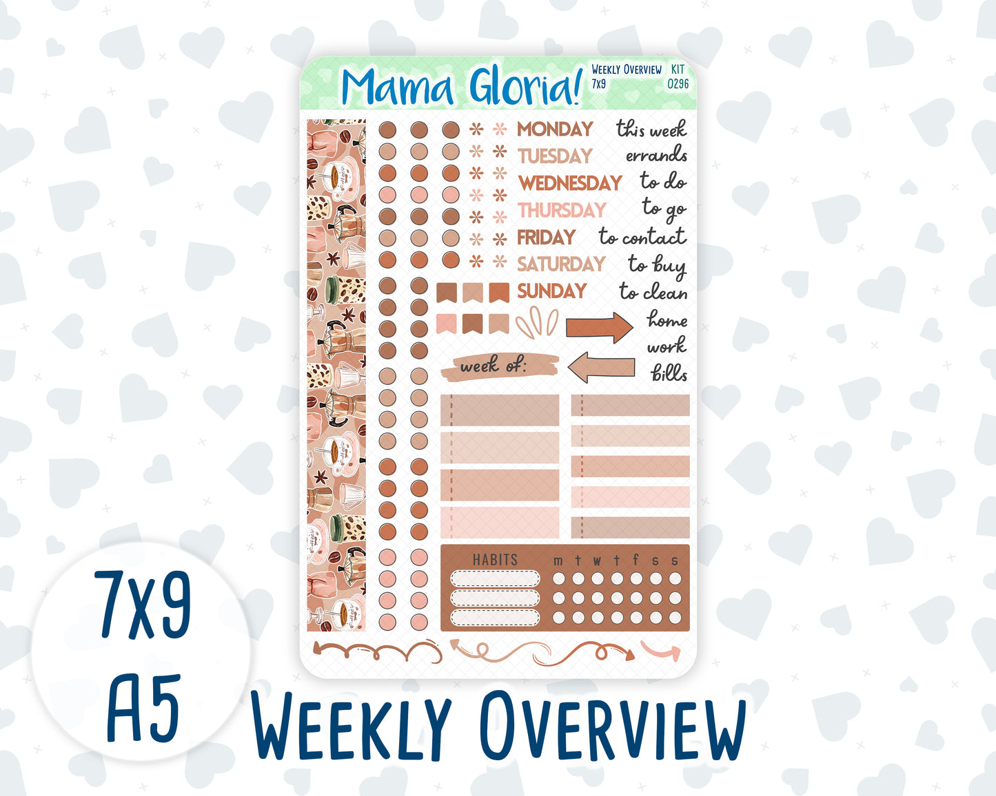 Kit 0296 - Weekly Overview - For 7x9 & A5 Planners | Notebooks - September - Coffee Break