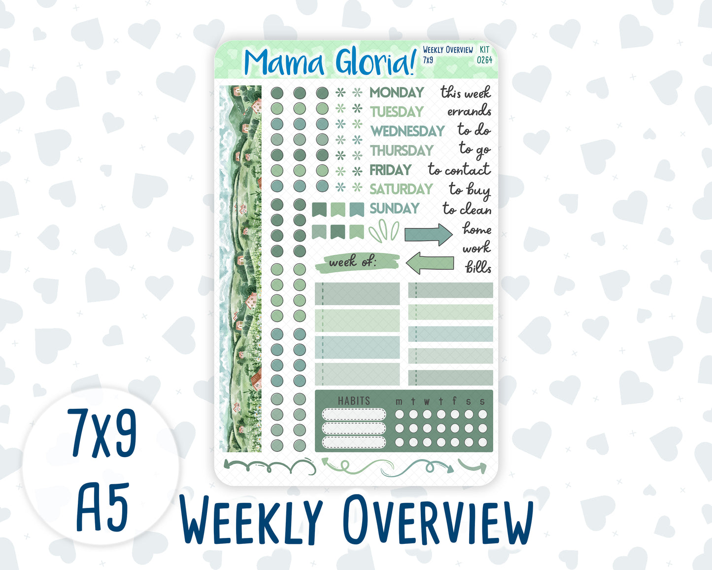 Kit 0264 - Weekly Overview - For 7x9 & A5 Planners | Notebooks - May - Spring Walk