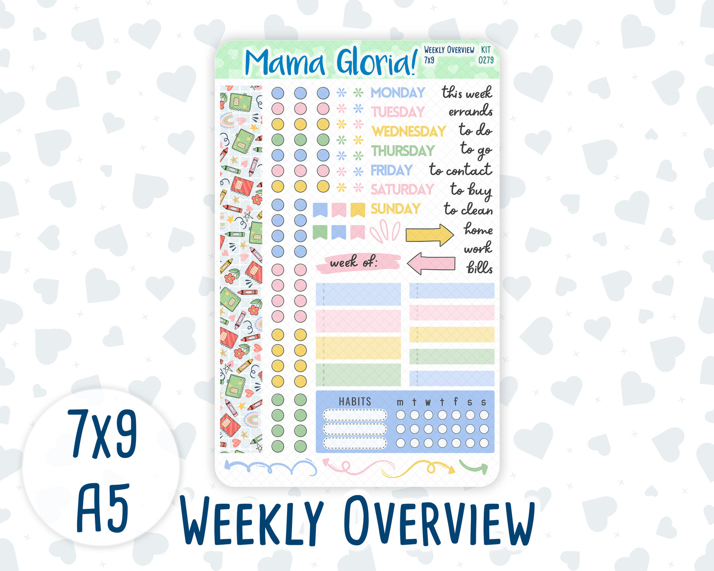 Kit 0279 - Weekly Overview - For 7x9 & A5 Planners | Notebooks - August - Not Ready For School