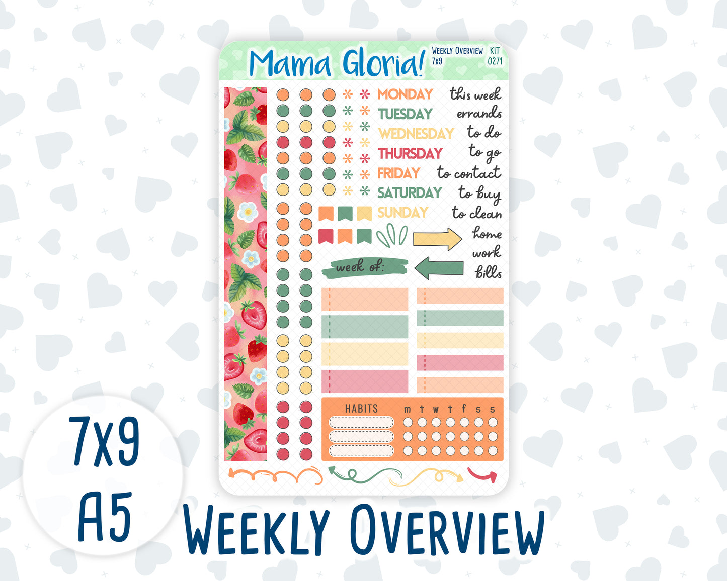 Kit 0271 - Weekly Overview - For 7x9 & A5 Planners | Notebooks - June - Strawberry Shore